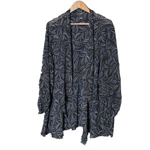 Investments Sheer blue black Plus Size Cardigan 3/4 sleeve artsy‎ geometric 2X